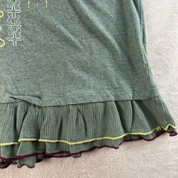 Soft Surroundings Small S Top Green Floral Embroidered Blouse Scoop Neck Boho - Picture 4 of 10